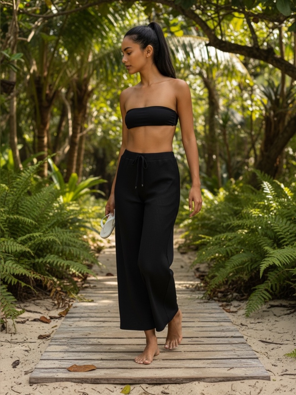 Jordan Taylor Beach Cover Up Mesh Palazzo Pant with Drawstring Black Size L